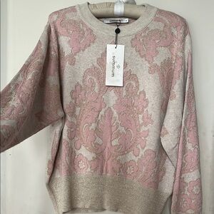 Summum boutique Pink and Cream Women's Crew Neck Sweater